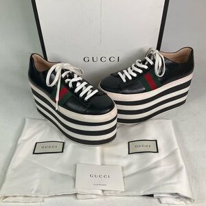 Gucci Peggy Black And White Platform Sneaker Shoes Size 38 1/2 (EU) 8 1/2 (US)